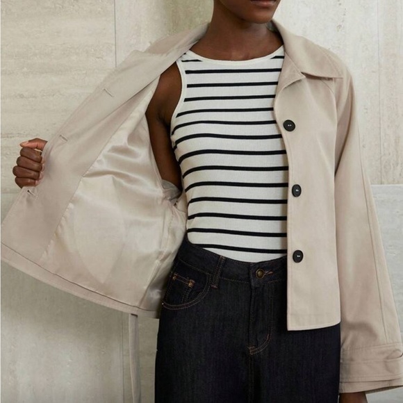 Cream tie belted French coat jacket, fully lined - Picture 6 of 6